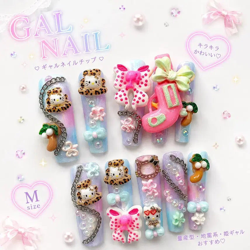 [BUNJANG] Leopard Kitty Gyaru Press-On Nails (M Size) / Leopard Kitty Gyaru Press-On Nail