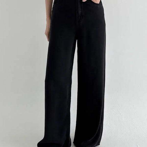 [BUNJANG] Tencel Wide Black Pants - Short S / 텐셀 와이드 블랙팬츠 -숏 s