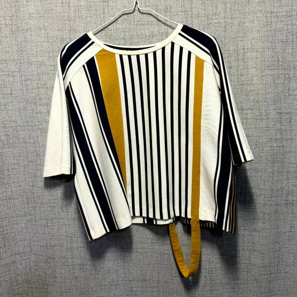 [BUNJANG] Stripe Half-Sleeve Cropped T-Shirt (Size 82) / 시스템 배색 스트라이프 반크롭 반팔 티셔츠 82