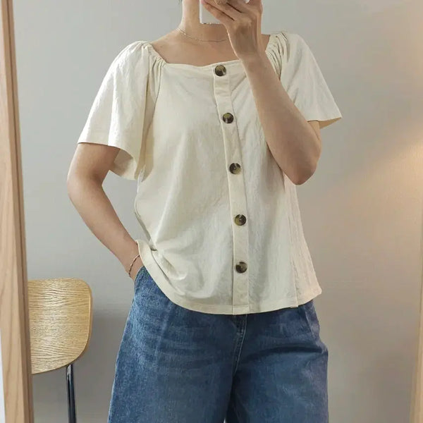 [BUNJANG] GU Women's Square Neck Puff Sleeve Short Sleeve Blouse / (M)GU 여성 반팔 블라우스 스퀘어넥 퍼프 M20W3511