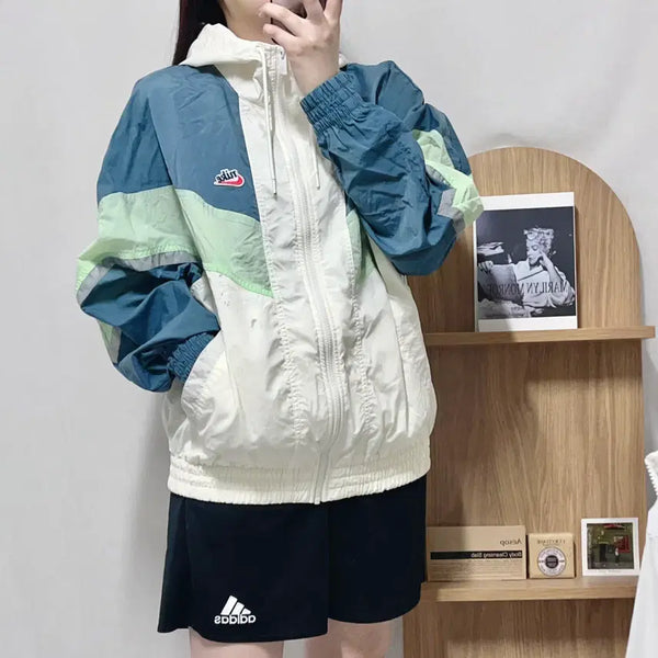 [BUNJANG] Nike Ivory Patch Logo Windbreaker Jacket [L] / 나이키 아이보리 패치로고 병아리 바막 [ L ]