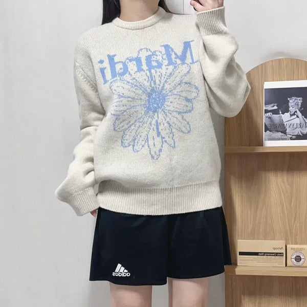 [BUNJANG] Mardi Mercredi Beige Blue Logo Wool Knit ONE / [정품] 마르디메크르디 베이지 블루로고 울 니트 [ ONE ]