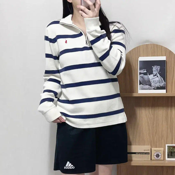 [BUNJANG] Polo Ralph Lauren Striped Knit Half-Zip Sweater (XL) / [정품] 폴로 단가라 / 레드포니 니트 반집업 [ XL ]