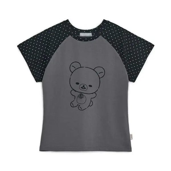 [BUNJANG] Hug Your Skin Rilakkuma Dot Raglan Tee Charcoal / [오늘만 할인]허그유어스킨 코리락쿠마 도트 레글런 티 차콜