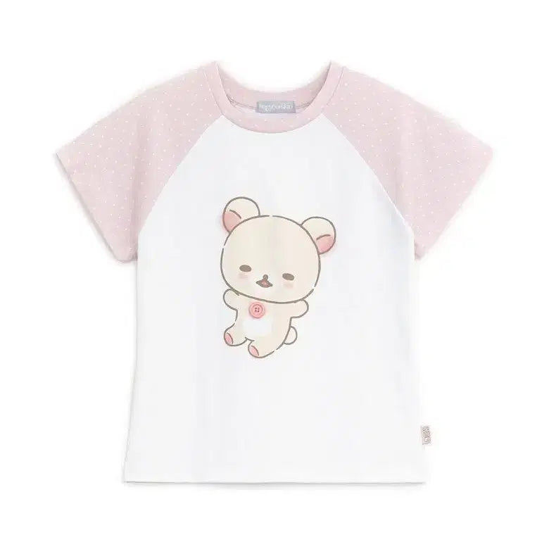 [BUNJANG] Hug Your Skin Rilakkuma Dot Raglan Tee White Pink / 허그유어스킨 코리락쿠마 도트 레글런 티 화이트 핑크
