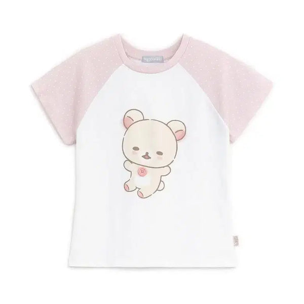 [BUNJANG] Hug Your Skin Rilakkuma Dot Raglan Tee White Pink / 허그유어스킨 코리락쿠마 도트 레글런 티 화이트 핑크