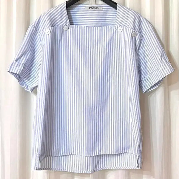 [BUNJANG] FOCUS Striped Square Neck Blouse FREE / (새상품) FOCUS 스트라이프 스퀘어넥 블라우스 FREE