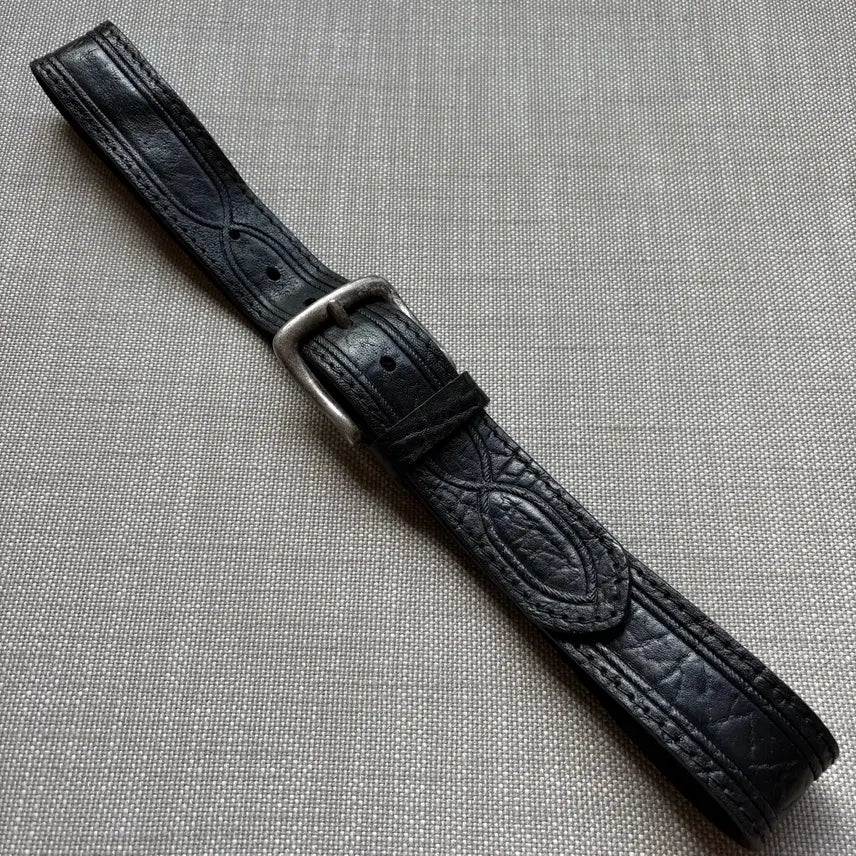[BUNJANG] 80s USA Black Steerhide Carved Leather Belt / [32-33] 80s USA 블랙 스티어하이드 카빙 레더 벨트