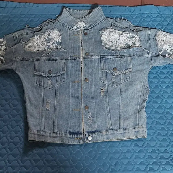[BUNJANG] Lace Detail Denim Jacket / 레이스 데님 청자켓