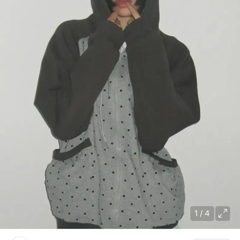 [BUNJANG] Something Place Dot Hooded Zip-Up Color-Blocked Raglan / 썸플레이스 도트 후드집업 배색 나그랑