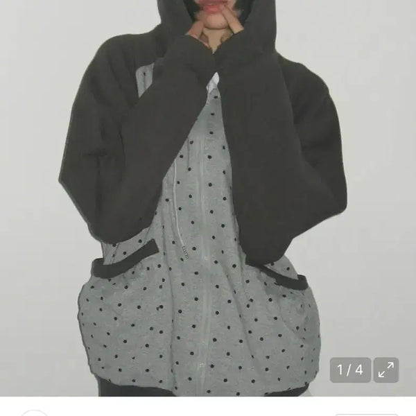 [BUNJANG] Something Place Dot Hooded Zip-Up Color-Blocked Raglan / 썸플레이스 도트 후드집업 배색 나그랑