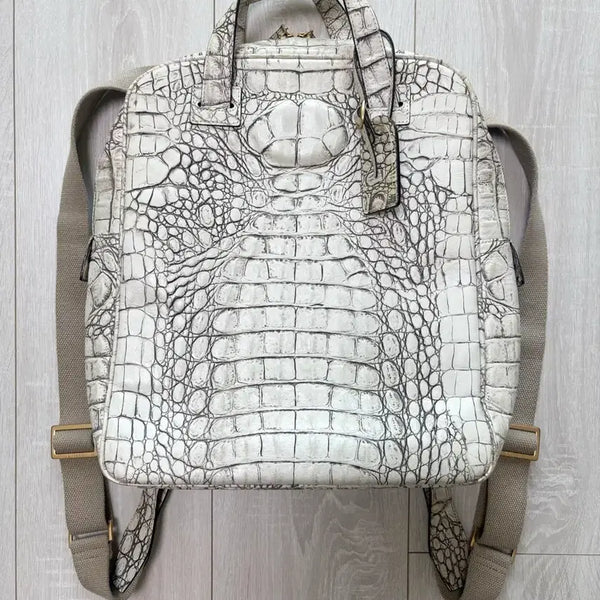 [BUNJANG] Linoui Darin Premium Beige Crocodile-Embossed Leather Backpack / LINOUI 배낭