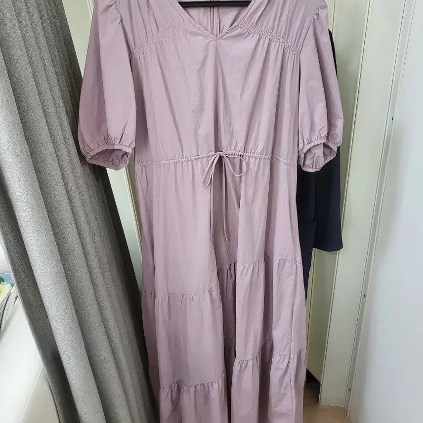 [BUNJANG] Purple Ruffle Balloon Sleeve Long Dress / 퍼플 캉캉 롱 원피스 벌룬소매