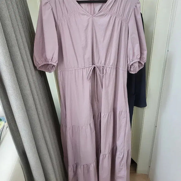 [BUNJANG] Purple Ruffle Balloon Sleeve Long Dress / 퍼플 캉캉 롱 원피스 벌룬소매