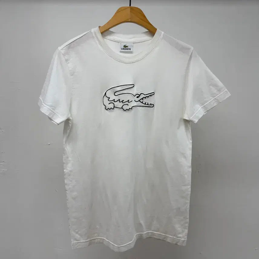 [BUNJANG] Lacoste Big Croc Logo Embroidered Short Sleeve T-Shirt White Size 3 / 라코스테 빅로고 자수 반팔 티셔츠 화이트 3 JS54