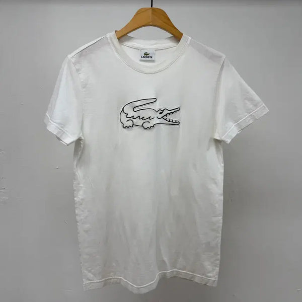 [BUNJANG] Lacoste Big Croc Logo Embroidered Short Sleeve T-Shirt White Size 3 / 라코스테 빅로고 자수 반팔 티셔츠 화이트 3 JS54
