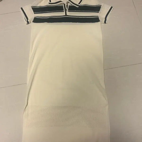 [BUNJANG] Ozsecon Ivory Black Stripe Knit Dress / 오즈세컨 아이보리 블랙 스트라이프 니트 원피스
