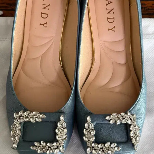 [BUNJANG] Tandy Blue Crystal Jewel Buckle Pumps / 탠디 TANDY 구두 블루 큐빅 주얼 장식 펌프스 플랫 슈즈 235