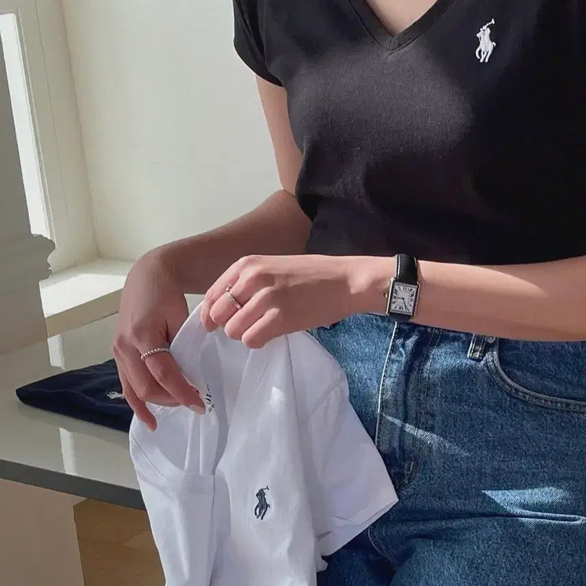 [BUNJANG] Polo Ralph Lauren Women's V-Neck Short Sleeve T-Shirt / [새상품] 폴로 브이넥 여성 반팔티