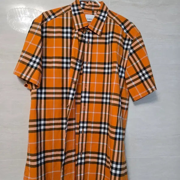 [BUNJANG] Burberry Orange Check Short Sleeve Shirt / 새상품급 ) 버버리 오렌지 체크 반팔 셔츠