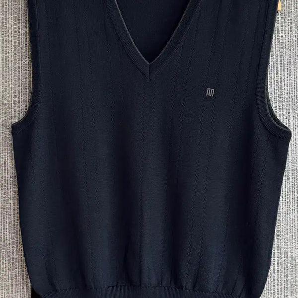 [BUNJANG] MAESTRO Navy Ribbed V-Neck Knit Vest - Size L / 마에스트로 MAESTRO 브이넥 네이비 골지 니트 조끼 베스트 100