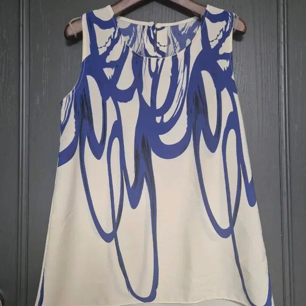 [BUNJANG] Sleeveless Blouse White/Blue Print / 화이트/블루 프린트 민소매 블라우스