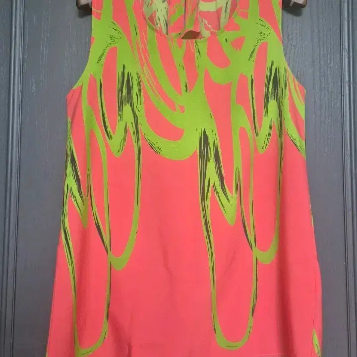 [BUNJANG] Orange/Green Pattern Sleeveless Blouse / 오렌지/연두 패턴 민소매 블라우스
