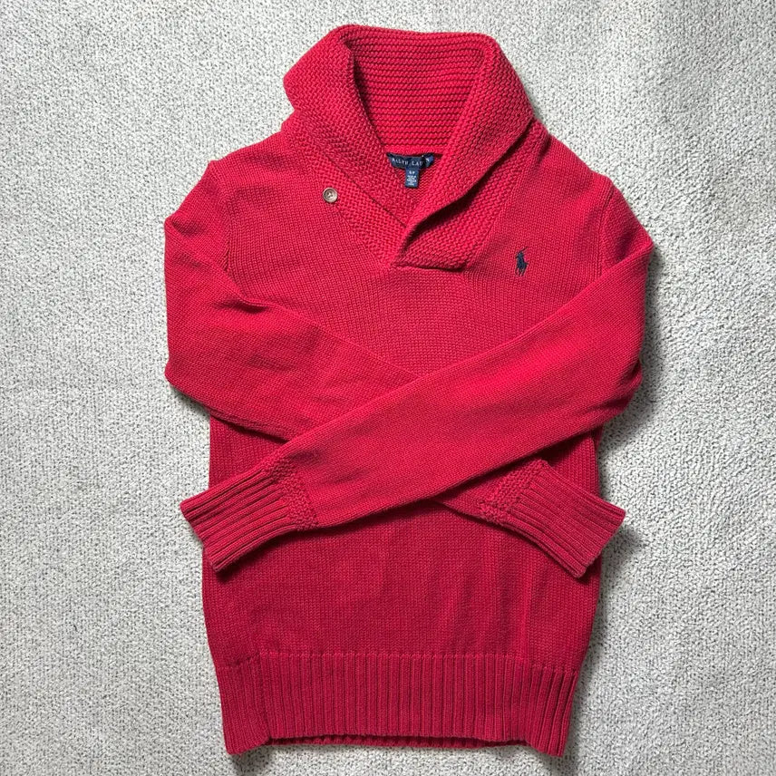 [BUNJANG] Polo Ralph Lauren Shawl Collar Cotton Sweater Knit Red S / 폴로 랄프로렌 숄카라 코튼 스웨터 니트 레드 s