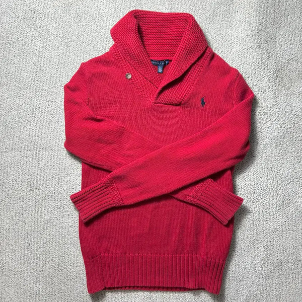 [BUNJANG] Polo Ralph Lauren Shawl Collar Cotton Sweater Knit Red S / 폴로 랄프로렌 숄카라 코튼 스웨터 니트 레드 s