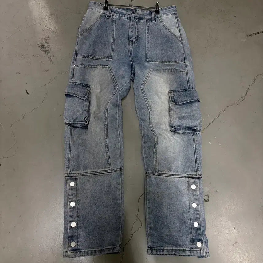 [BUNJANG] Vintaged Double Knee Cargo Denim Pants / 만원샵 빈티지 더블니 카고 데님 팬츠 M