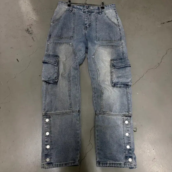 [BUNJANG] Vintaged Double Knee Cargo Denim Pants / 만원샵 빈티지 더블니 카고 데님 팬츠 M