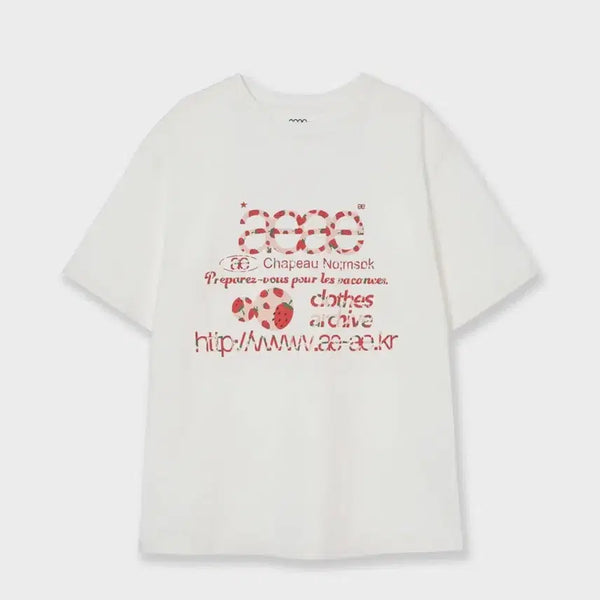 [BUNJANG] aeae Web Logo Short Sleeve T-Shirt Strawberry / aeae 에이이에이이 웹 로고 반팔 티셔츠 스트로베리
