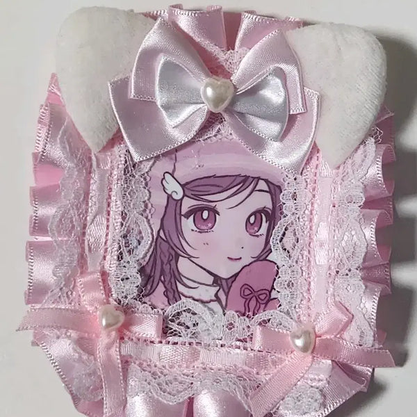 [BUNJANG] Pink Neko Lace Top Loader Holder with Cat Ears and Ribbon / 핑크 네코 레이스탑꾸 고양이귀 탑꾸 리본탑로더 분홍색 포카홀더