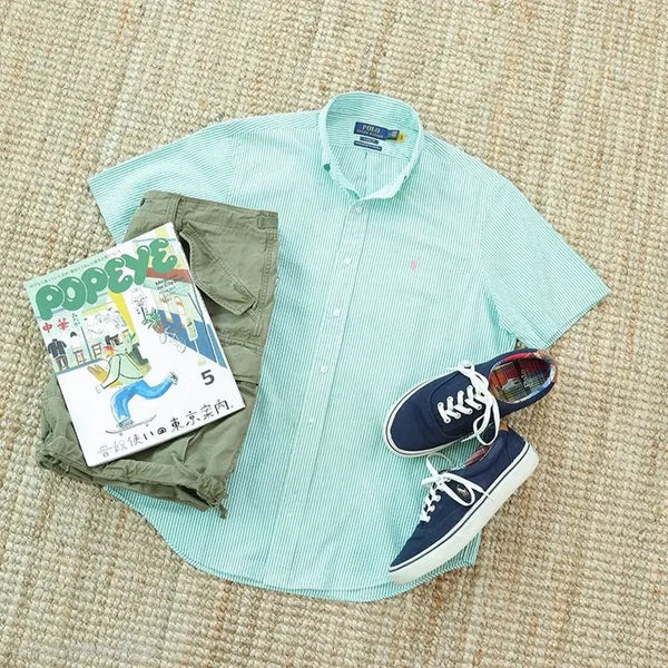 [BUNJANG] Polo Ralph Lauren Striped Seersucker Short Sleeve Shirt Green / 새제품XL 폴로 랄프로렌 반팔 셔츠 스트라이프 시어서커 그린 여름 남방