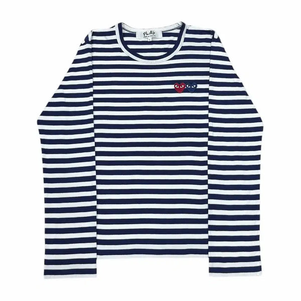 [BUNJANG] Comme des Garçons Women Double Heart Logo Stripe Long Sleeve Shirt L / 꼼데가르송 우먼 더블하트 와펜 스트라이프 롱슬리브 L