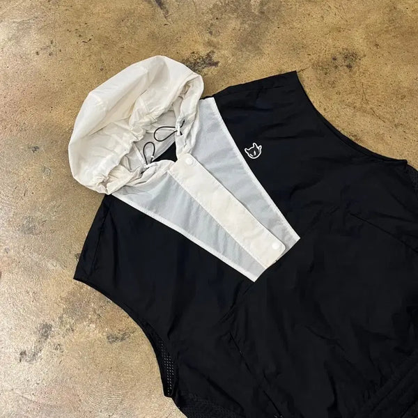 [BUNJANG] Authentic Wax Black Hooded Windbreaker Vest / [정품/2] 왁 블랙 후드 바람막이 조끼