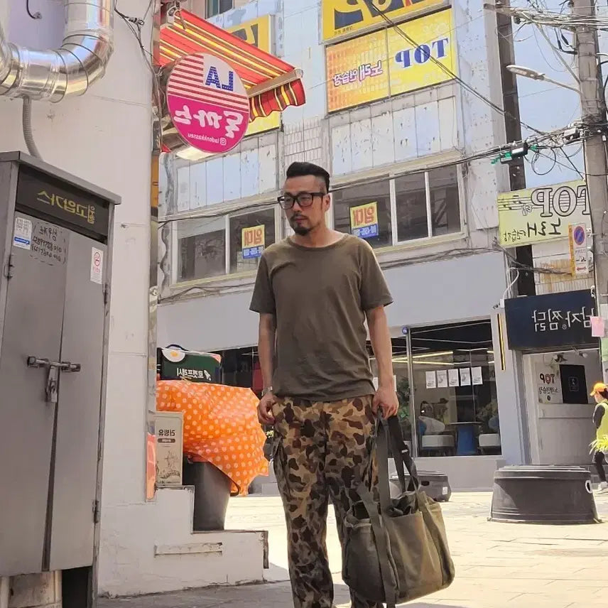 [BUNJANG] Bizbeam USA Flag Print Khaki Short Sleeve T-Shirt / 비즈빔 성조기 카키색 반팔티