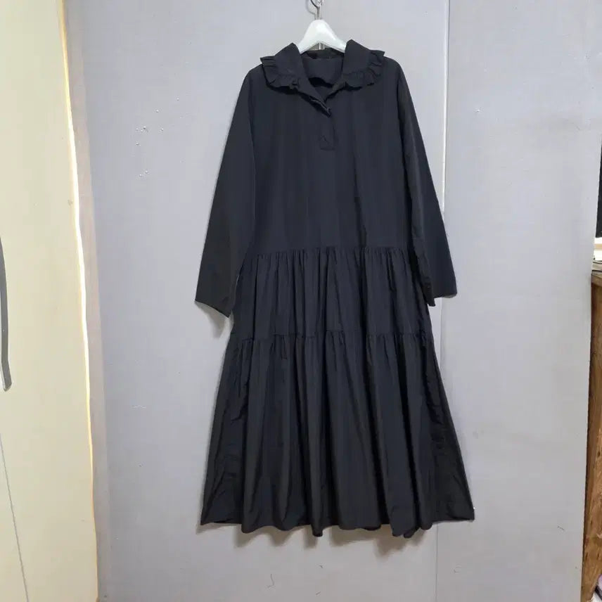 [BUNJANG] Black Long Dress FF (Size 66-77) / s하루특가s22 바스락소재 블랙 롱원피스 FF  n5827