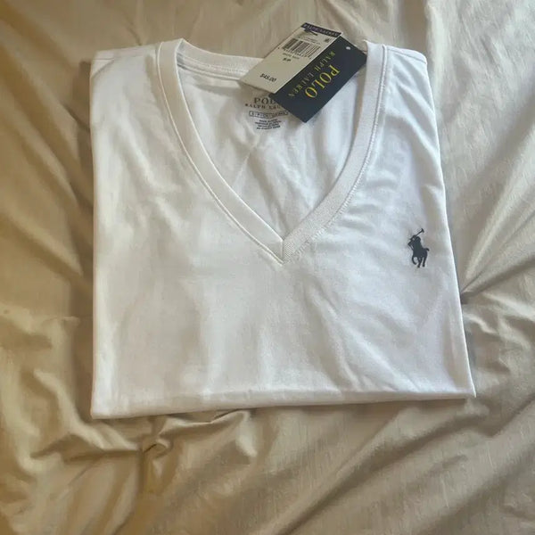 [BUNJANG] Polo Ralph Lauren White V-Neck T-Shirt Women's / 폴로 랄프로렌 화이트 브이넥 티셔츠 새상품 여성용
