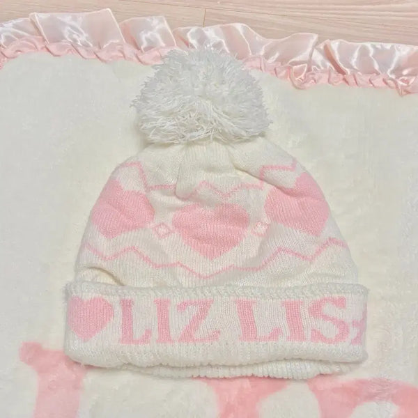 [BUNJANG] Lizlisa Pompom Beanie Pink Heart Hat / 리즈리사 폼폼 비니 핑크 하트 모자 lizlisa 히메갸루 라떼갸루