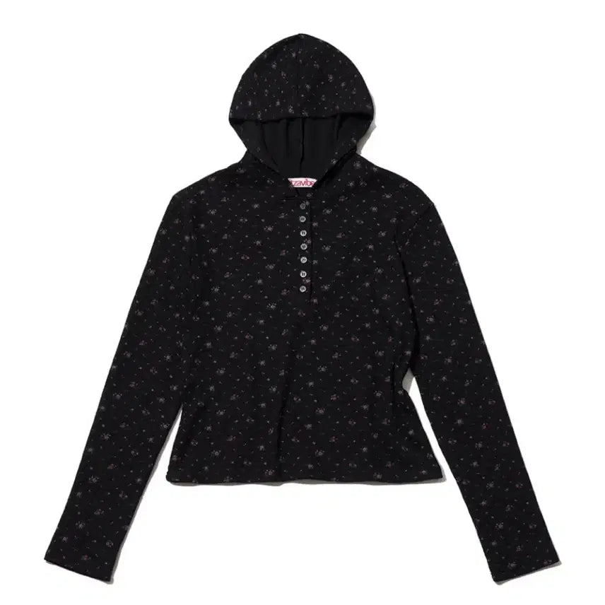 [BUNJANG] Itz Vibe Flower Waffle Button Hoodie Long Sleeve Tee / 잇자바이브 플라워 와플 버튼 후디 긴팔티