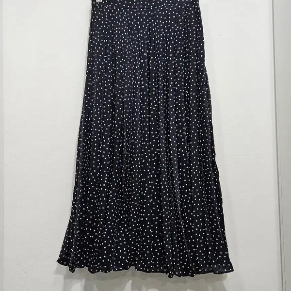 [BUNJANG] Water Drop Dot Pleated Long Skirt / 물방울 도트 플리츠 롱 스커트