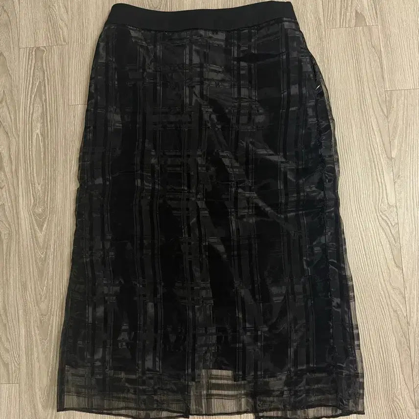 [BUNJANG] Black Check See-through Long Skirt / (새상품) 블랙 체크 시스루 롱 스커트