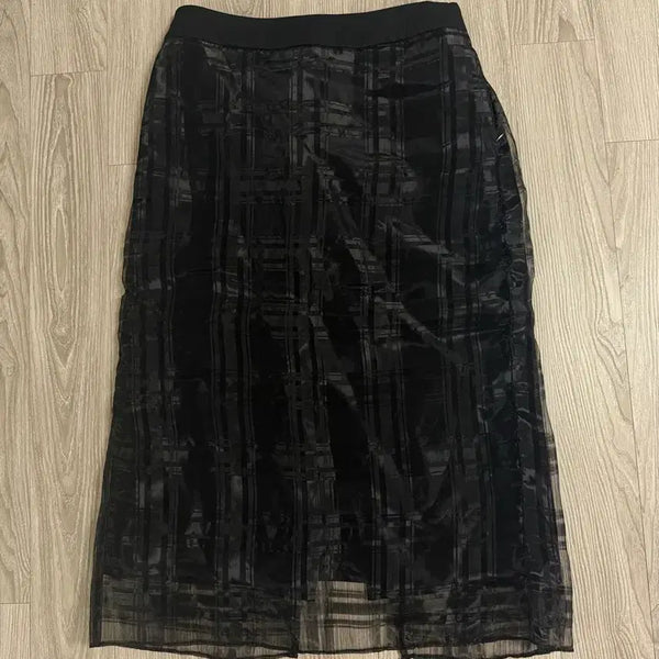 [BUNJANG] Black Check See-through Long Skirt / (새상품) 블랙 체크 시스루 롱 스커트