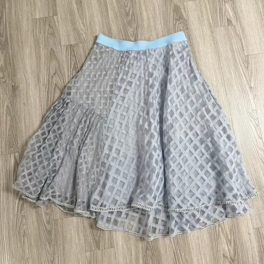 [BUNJANG] Check Pattern See-through Skirt Sky Blue / 체크 패턴 시스루 스커트 하늘색
