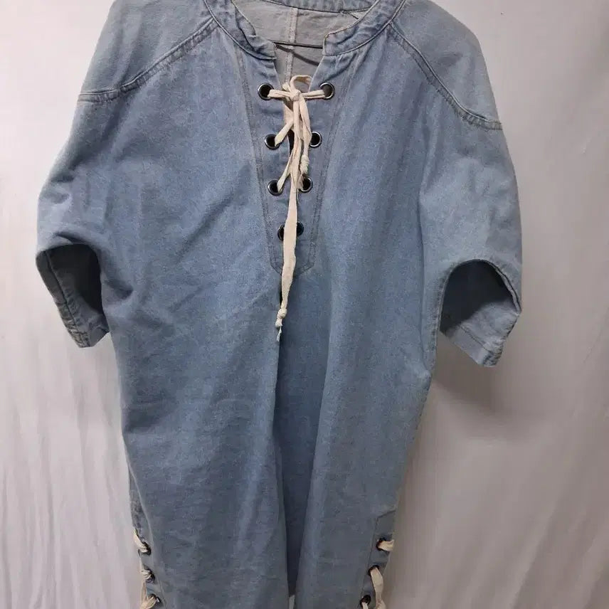 [BUNJANG] Lace-Up Denim Mini Dress / 레이스업 데님 미니 원피스 77 88가능