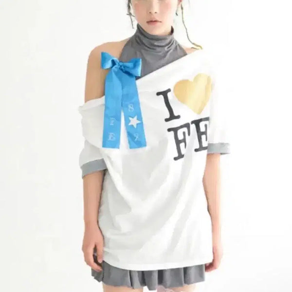 [BUNJANG] Shop Fairy Cowl Neck Button Off Shoulder Short Sleeve T-Shirt / 샵페어리 카울넥 버튼 티셔츠 오프숄더 반팔