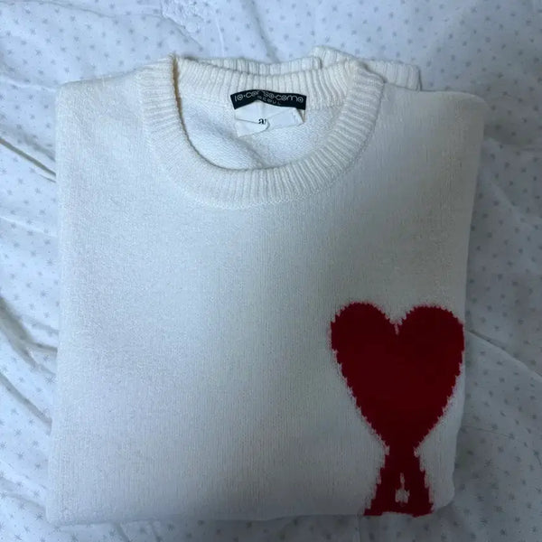 [BUNJANG] AMI Intarsia Big Heart Wool Knit Ivory / [M] AMI 인타르시아 빅하트 울니트 아이보리