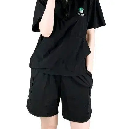 [BUNJANG] Malbon Half-Zip Short-Sleeve Cargo Shorts Set / 말본 반집업 반팔 카고 반바지 세트