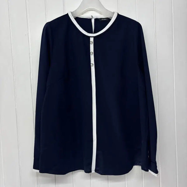 [BUNJANG] ab.plus Navy Color Block Line Blouse / ab플러스 네이비 배색 라인 블라우스 여성85-90  마